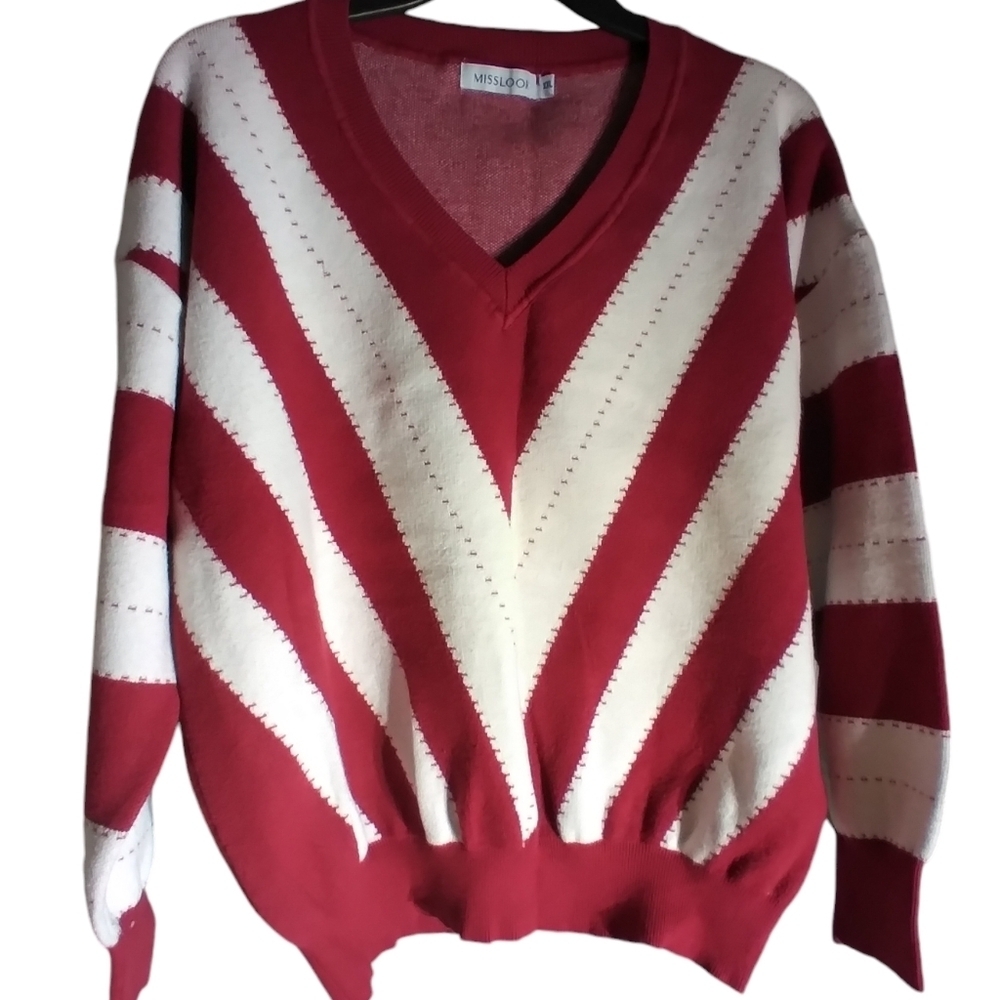 Misslook maroon and white long sleeve sweater